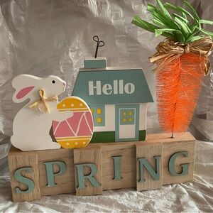 Spring Tabletop Wood Decor with Bunny, House & Carrot